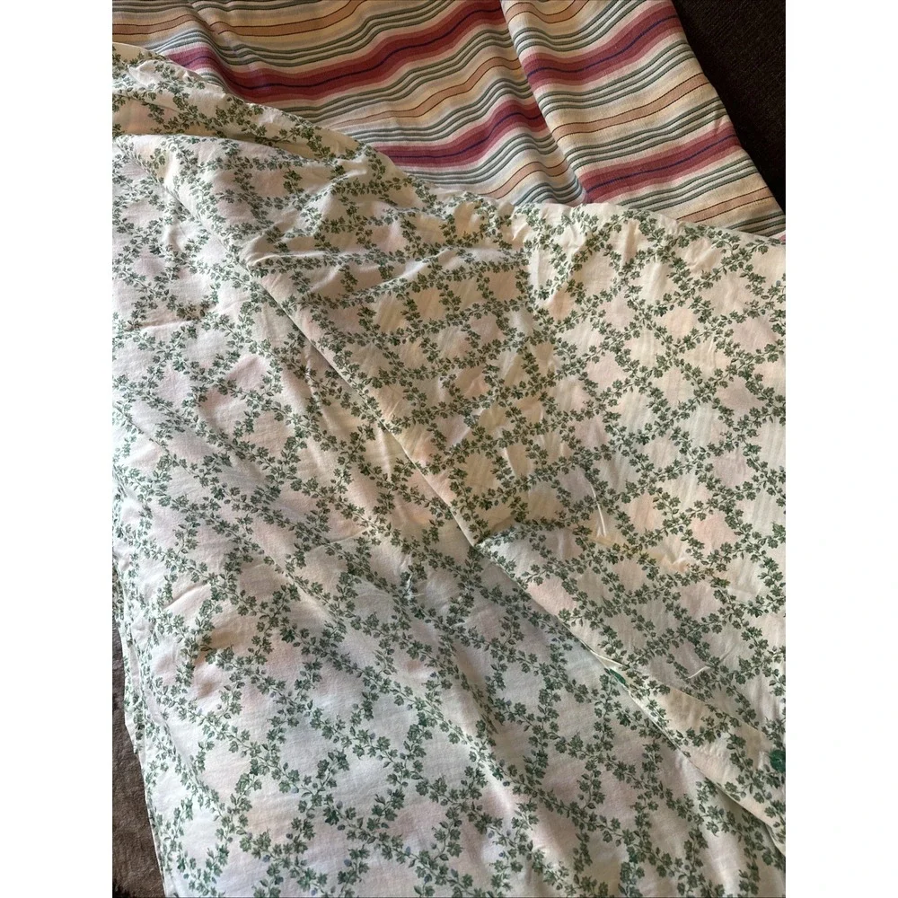 VTG Beautiful Duvet Handmade Green Vines On 1 Side/Stripes On The Other 84x84